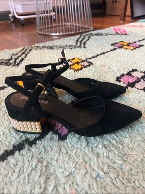 Jeffrey Campbell Black Pearl-Trim Block Heel Slingbacks